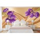 Wall mural purple tulips of a beige silk with butterflies Wall mural purple tulips of a beige silk with butterflies