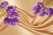 Wall mural purple tulips of a beige silk with butterflies
