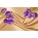 Wall mural purple tulips of a beige silk with butterflies Wall mural purple tulips of a beige silk with butterflies