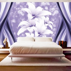 Wall mural abstract with spheres and lilies in purple and white