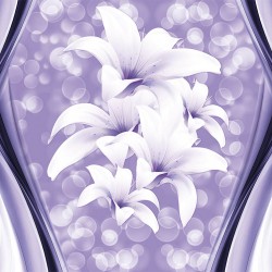 Wall mural abstract with spheres and lilies in purple and white