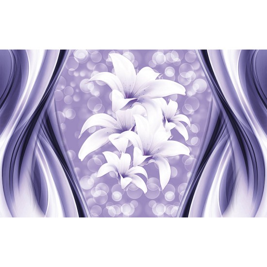Wall mural abstract with spheres and lilies in purple and white