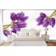 Photo mural purple tulips on a soft background with feathers Photo mural purple tulips on a soft background with feathers