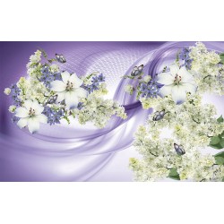 Photo mural composition of flowers and white lilac on 2colors 