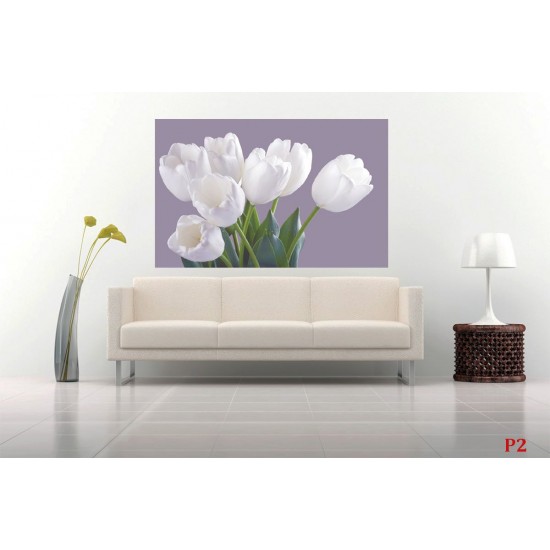 Photo mural bouquet from white tulips on purple background Photo mural bouquet from white tulips on purple background