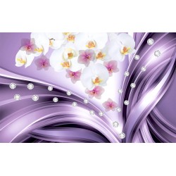Photo mural purple waves with flowers and diamonds