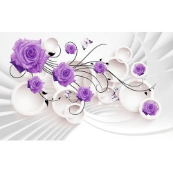 Photo murals purple roses 3d wall circles