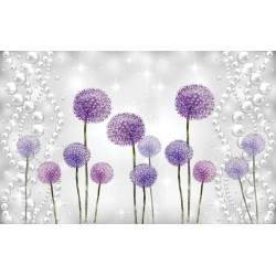 Wall mural purple painted dandelion pattern with pearls