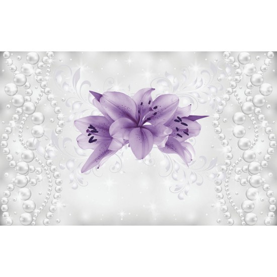 Wall mural purple flowers model with delicate pearls abstract