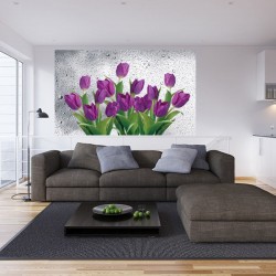 Wallpapers mural purple flowers with water drops 