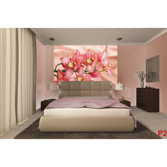 Photo mural coral orchid background silk in 2 colors