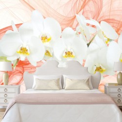 Wall murals white orchids orange on orange abstract background