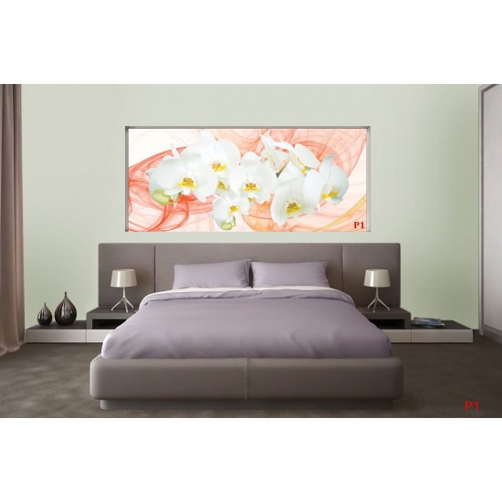 Wall murals white orchids orange on orange abstract background Wall murals white orchids orange on orange abstract background
