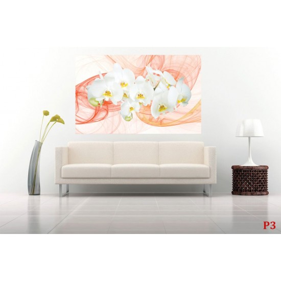 Wall murals white orchids orange on orange abstract background Wall murals white orchids orange on orange abstract background