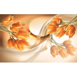 Wallpapers 3D abstract of orange tulips and butterflies