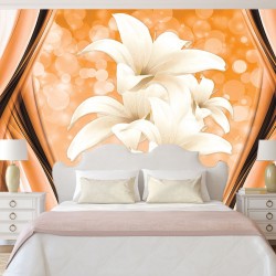 Wall mural abstract with spheres and lilies in the orange range