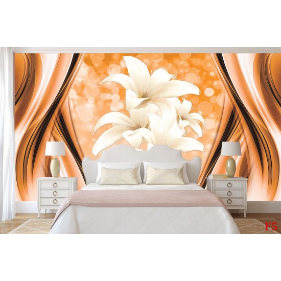 Wall mural abstract with spheres and lilies in the orange range Wall mural abstract with spheres and lilies in the orange range
