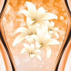 Wall mural abstract with spheres and lilies in the orange range