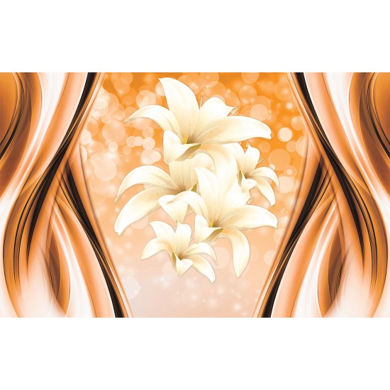 Wall mural abstract with spheres and lilies in the orange range Wall mural abstract with spheres and lilies in the orange range