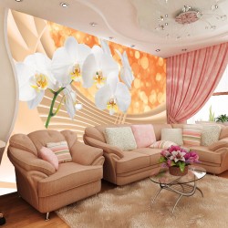 Wallpapers mural composition with white orchids and spiral 3d
