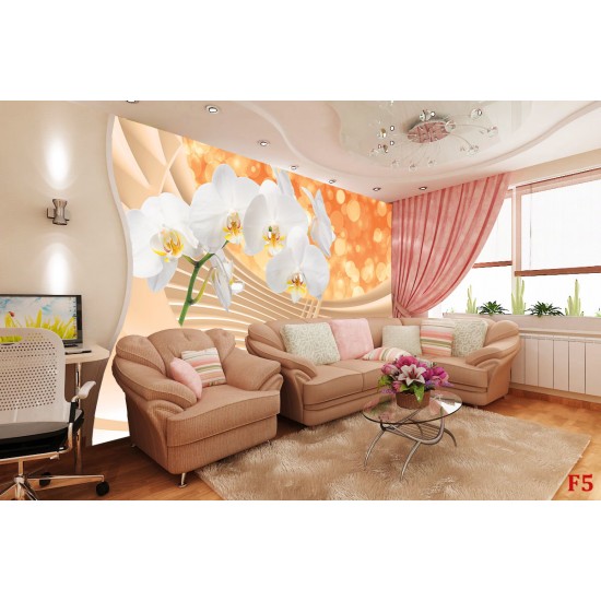 Wallpapers mural composition with white orchids and spiral 3d Wallpapers mural composition with white orchids and spiral 3d