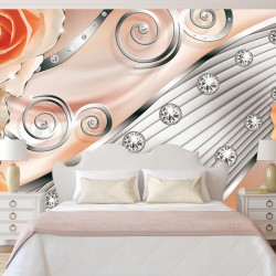 Wallpapers mural modern abstraction with orange metallic roses