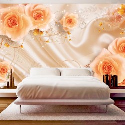 Wallpapers mural 3d effect roses on silk with ornaments Wallpapers mural 3d effect roses on silk with ornaments