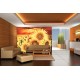 Photo mural big sunflowers on orange field Photo mural big sunflowers on orange field