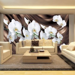 Wall murals orchid on silk in brown and white Wall murals orchid on silk in brown and white