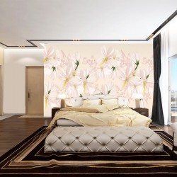 Wallpapers mural delicate flowers with pink lines 