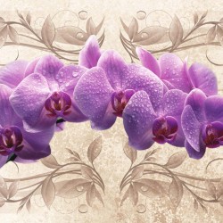 Wallpapers mural purple orchid twig ornaments beige background