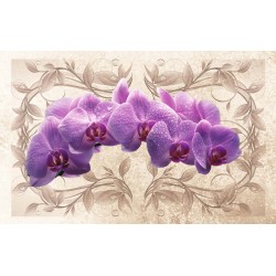 Wallpapers mural purple orchid twig ornaments beige background