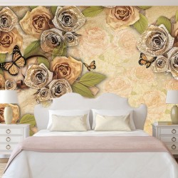 Wall mural vintage composition with romantic golden roses