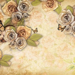 Wall mural vintage composition with romantic golden roses