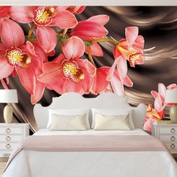 Wall murals orchid twig coral on a brown spectacular background Wall murals orchid twig coral on a brown spectacular background
