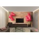 Wallpapers mural red tulips on wooden background Wallpapers mural red tulips on wooden background