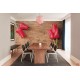 Wallpapers mural red tulips on wooden background Wallpapers mural red tulips on wooden background