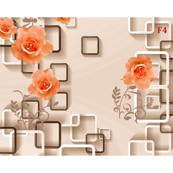 Wallpapers 3d composition wall beige cubes with roses in 2 colors Wallpapers 3d composition wall beige cubes with roses in 2 colors