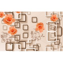 Wallpapers 3d composition wall beige cubes with roses in 2 colors