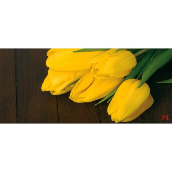 Photo mural bouquet from yellow tulips on wooden background Photo mural bouquet from yellow tulips on wooden background