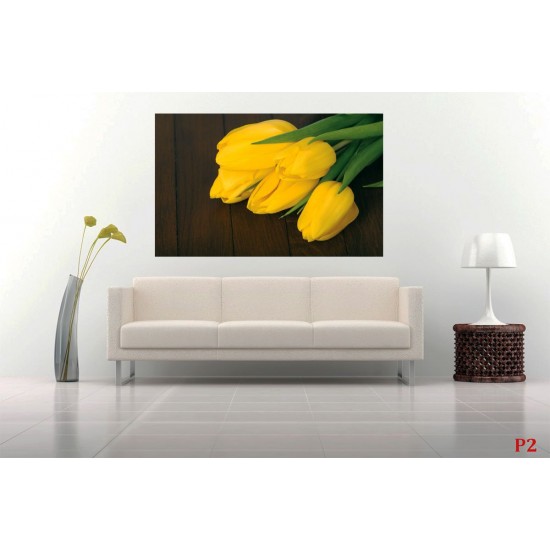 Photo mural bouquet from yellow tulips on wooden background Photo mural bouquet from yellow tulips on wooden background