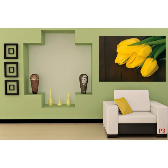 Photo mural bouquet from yellow tulips on wooden background Photo mural bouquet from yellow tulips on wooden background