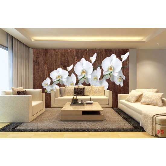 Wall mural orchid branch on wooden background 3