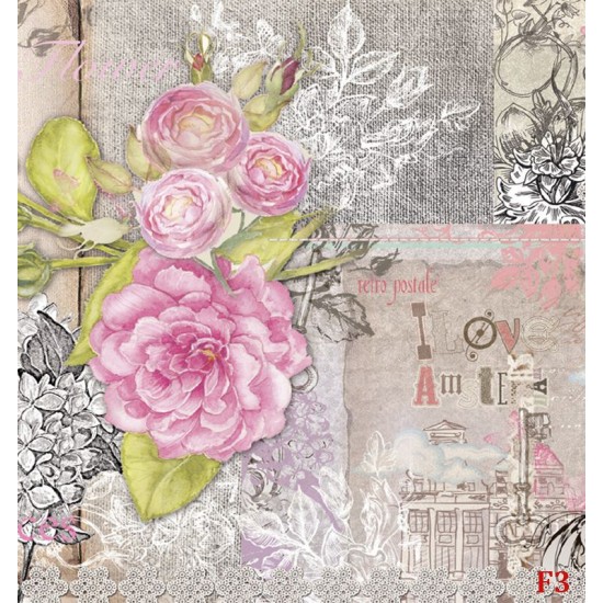 Wall mural retro card with roses in vintage style Wall mural retro card with roses in vintage style