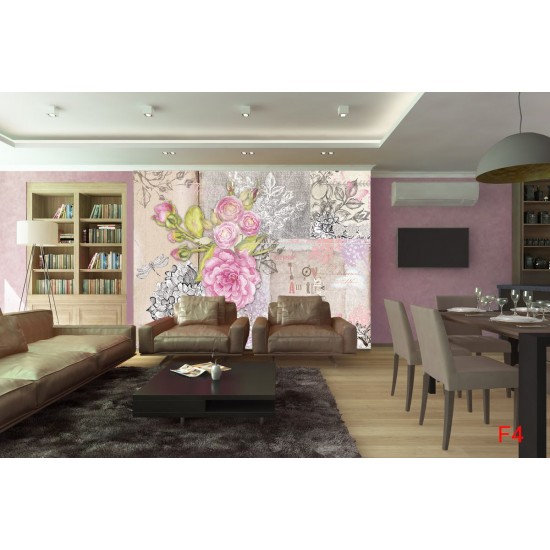 Wall mural retro card with roses in vintage style Wall mural retro card with roses in vintage style