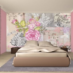 Wall mural retro card with roses in vintage style Wall mural retro card with roses in vintage style