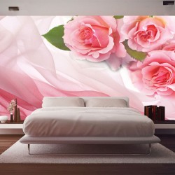 Wall mural pink roses on silk Wall mural pink roses on silk