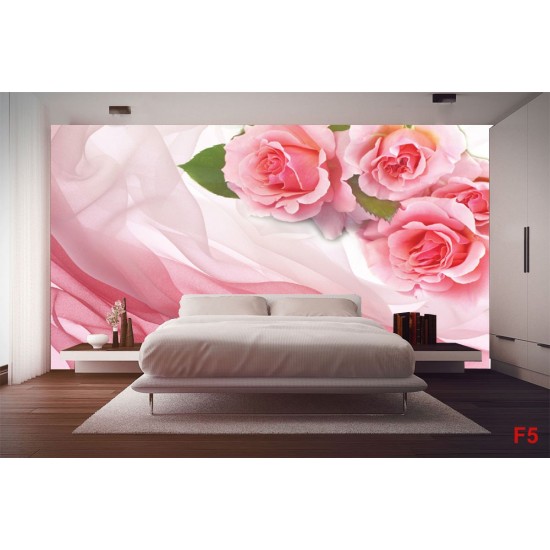Wall mural pink roses on silk