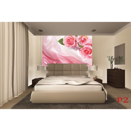 Wall mural pink roses on silk