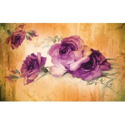 Wall murals painted composition with purple roses on background in 2 colors